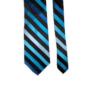 George  Men's Striped Necktie  Aqua And Black Stripes